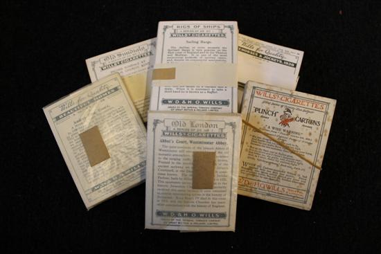 Willss large cigarette cards, Old London, Rigs of Ships (1929), Punch Cartoons (1916), Racehorses & Jockeys (1938) & 2 others